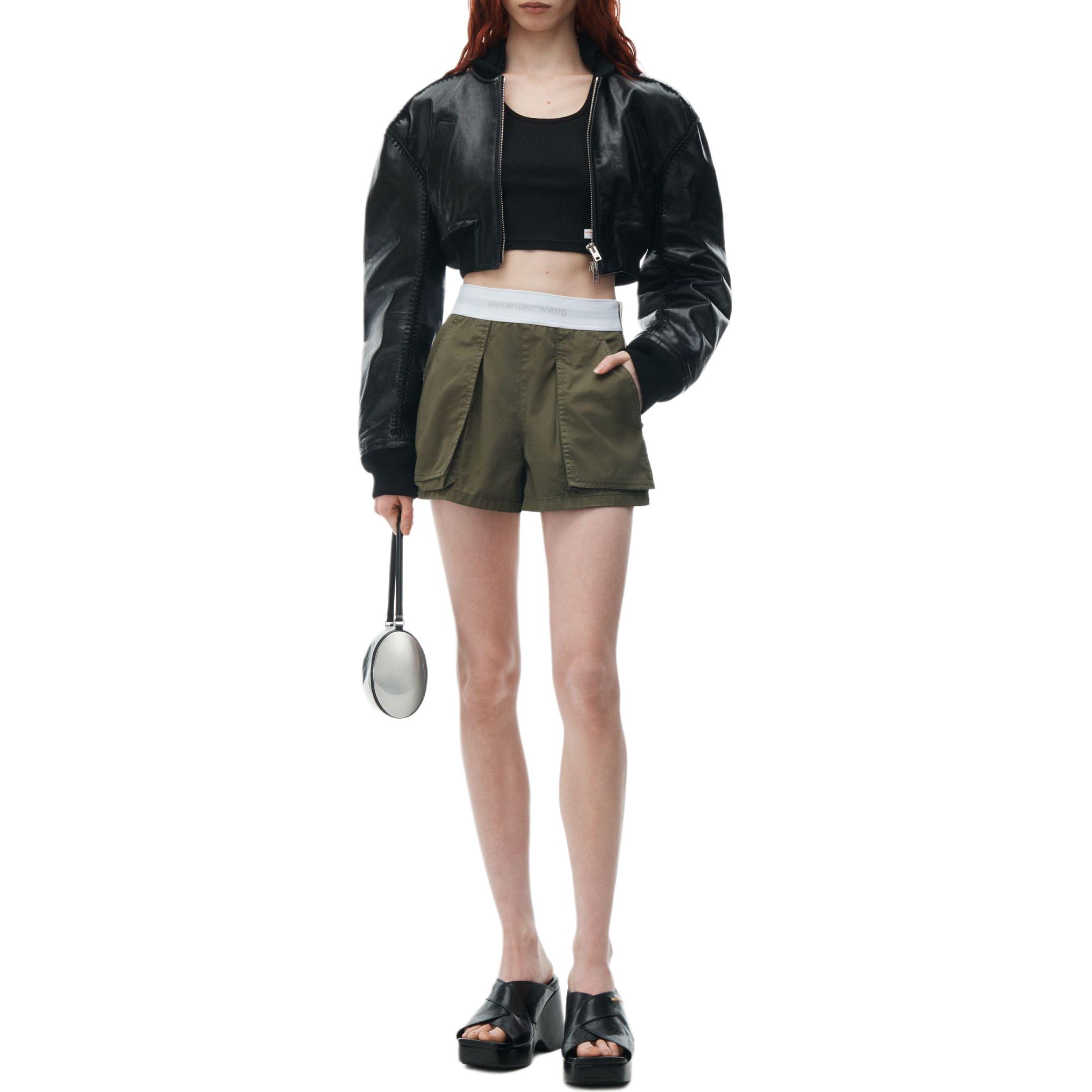 (Women) Alexander Wang SS24  High-Waisted Wide-Leg Cargo Shorts Olive Green. 1WC2244726305 圖 3