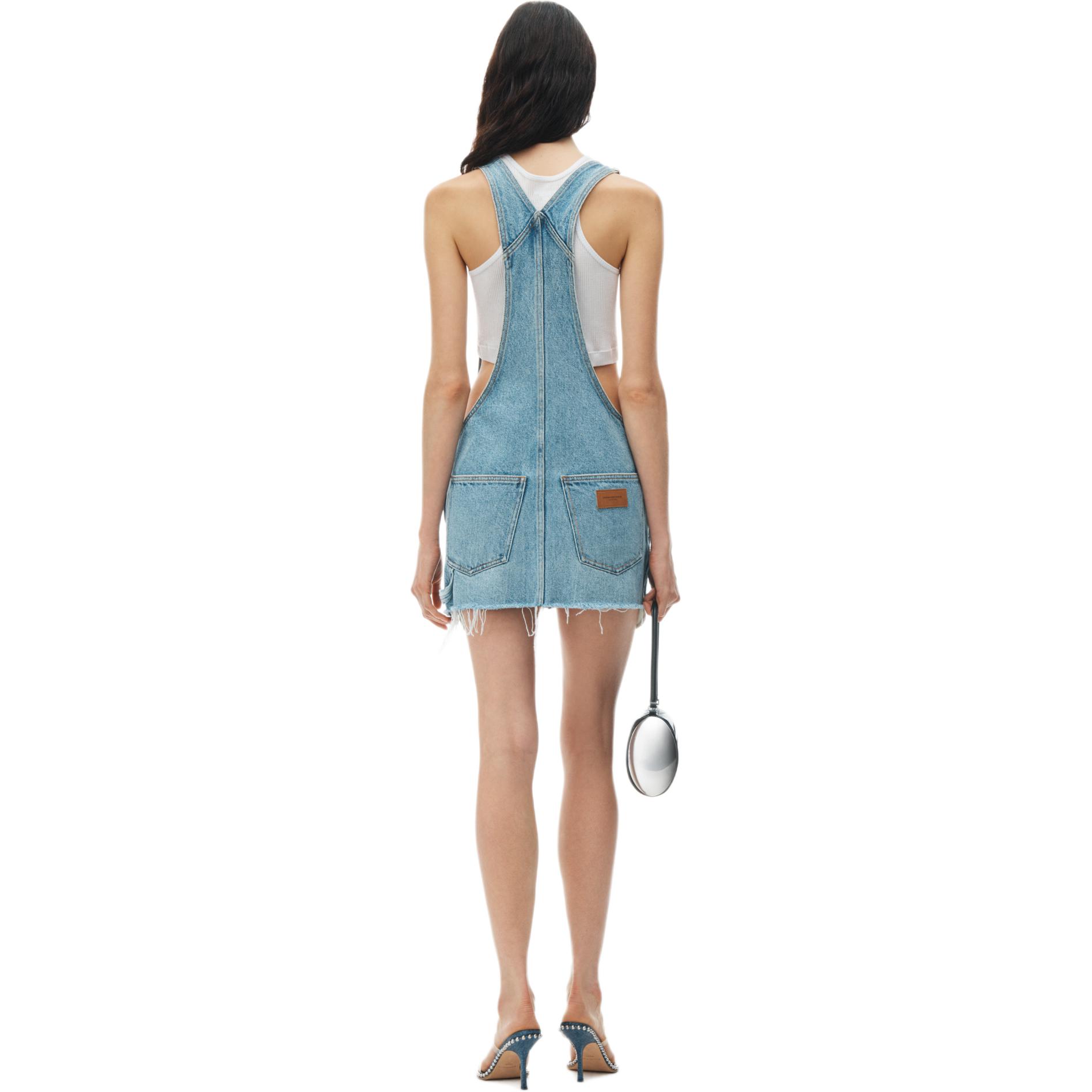Shop (W) Alexander Wang SS24 Vestido Mini de Mezclilla Índigo Sin Mangas con Tirantes. 4DC22462914-71A