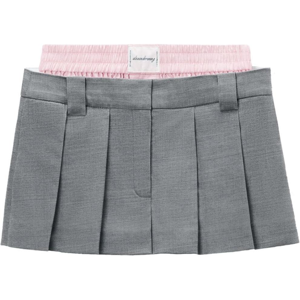 (Women) Alexander Wang SS24  Mid-Rise Layered Comfort Shorts Light Gray 1WC3244738-GREY
