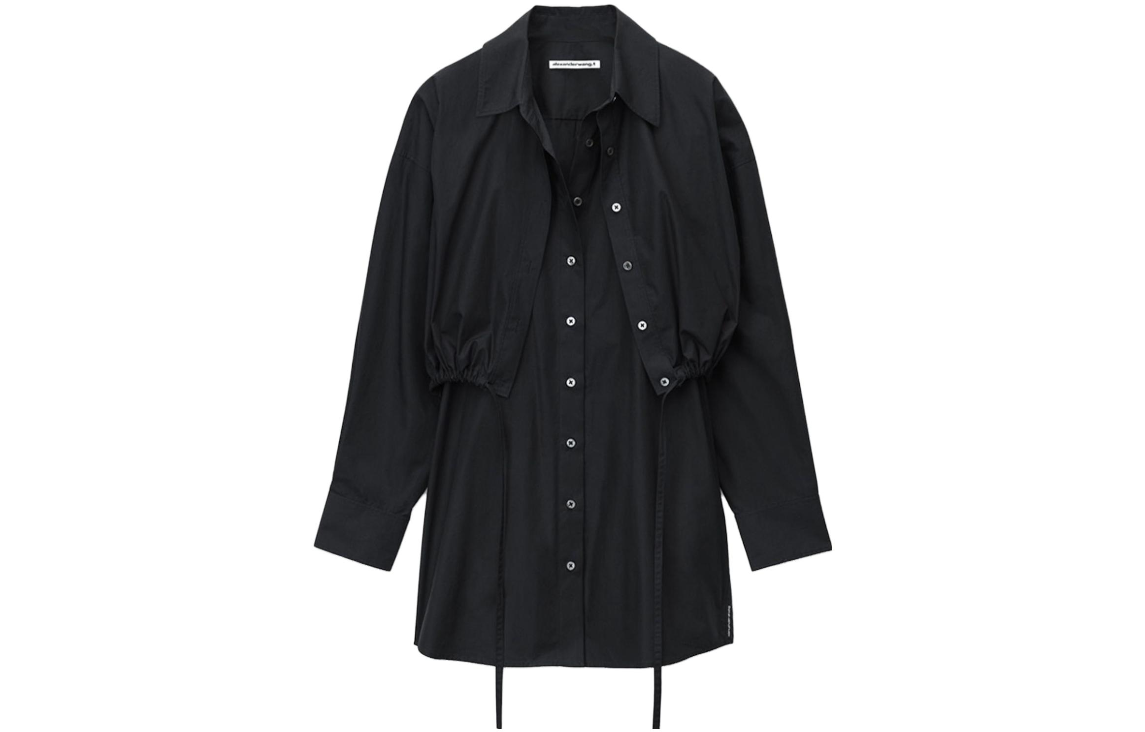 (Women) Alexander Wang SS24  Minimalist Black Button-Down Long-Sleeve Shirt Dress 4WC1246245-BLACK