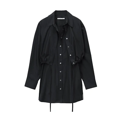 (Women) Alexander Wang SS24 Minimalist Black Button-Down Long-Sleeve Shirt Dress 4WC1246245-BLACK