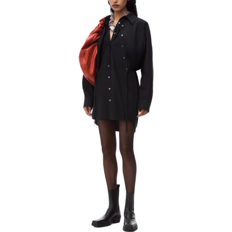 (Women) Alexander Wang SS24  Minimalist Black Button-Down Long-Sleeve Shirt Dress 4WC1246245-BLACK 圖 3