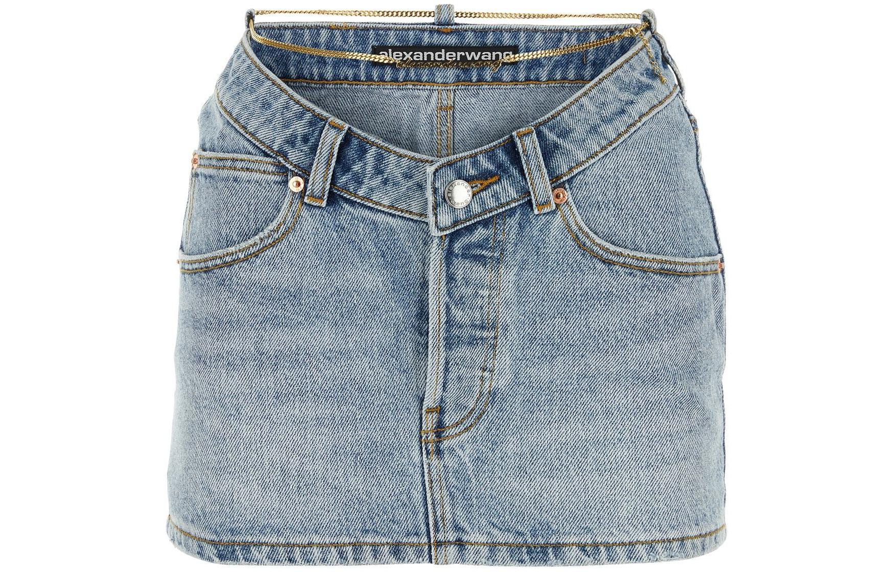 (Women) Alexander Wang SS24  Minimalist V-Neck Denim Skirt in Blue. 4DC12451204-71A