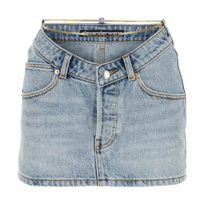 (Women) Alexander Wang SS24 Minimalist V-Neck Denim Skirt in Blue. 4DC12451204-71A