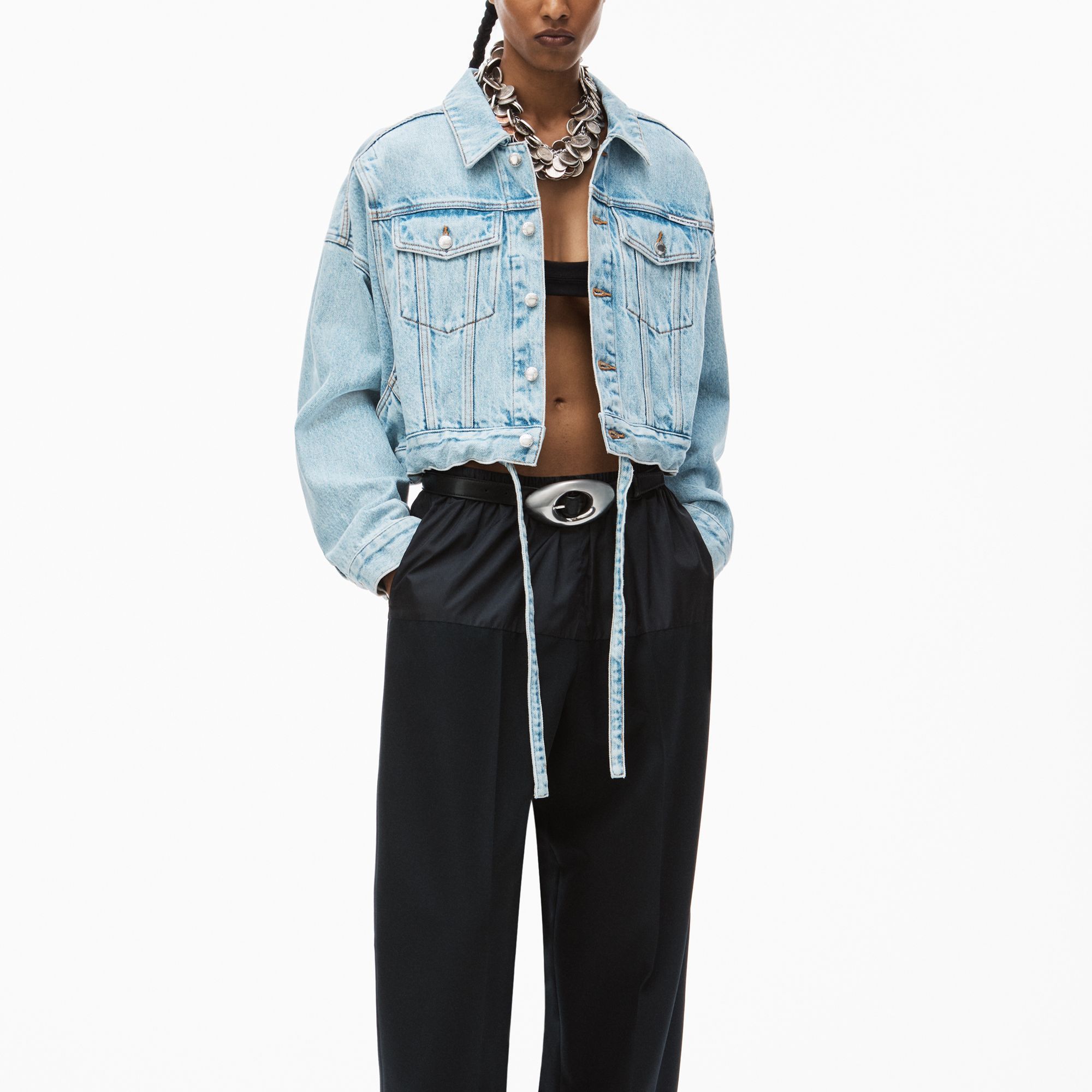 Lookbook (W) アレキサンダー ワン SS24 オーバーサイズ クロップド デニム ジャケット ブルー 4DC1242246-453