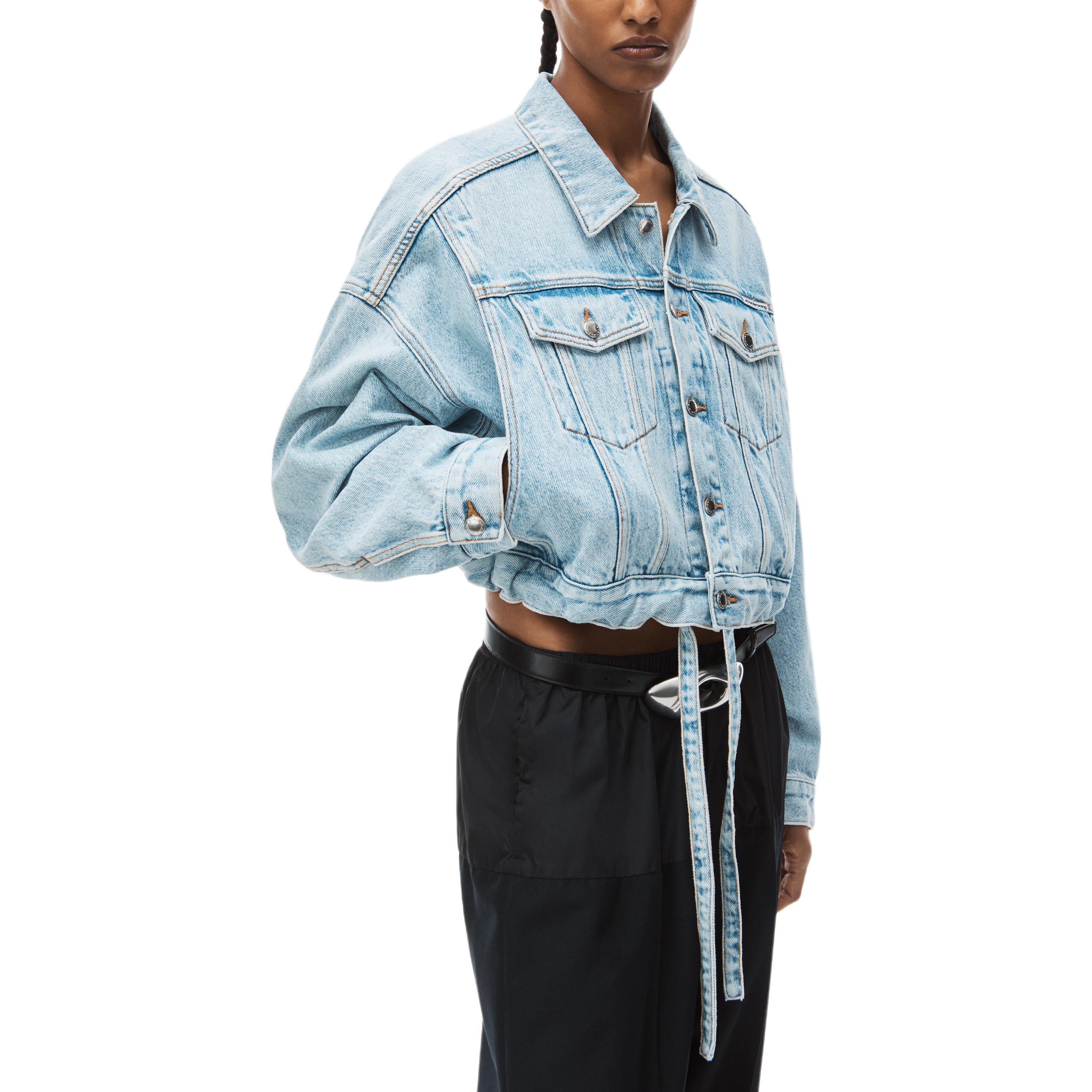 Purchase (W) アレキサンダー ワン SS24 オーバーサイズ クロップド デニム ジャケット ブルー 4DC1242246-453