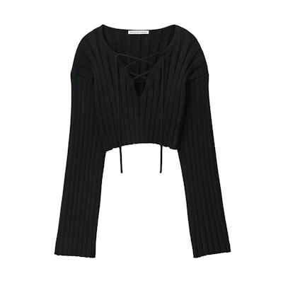 (Women) Alexander Wang SS24 Oversized Cropped Knit Pullover - Black 4KC2241014-001