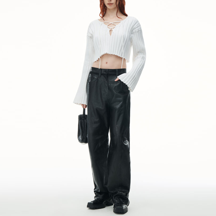 Lookbook (W) 알렉산더왕 SS24 오버사이즈 크롭 니트 스웨터 화이트 4KC2241014-100