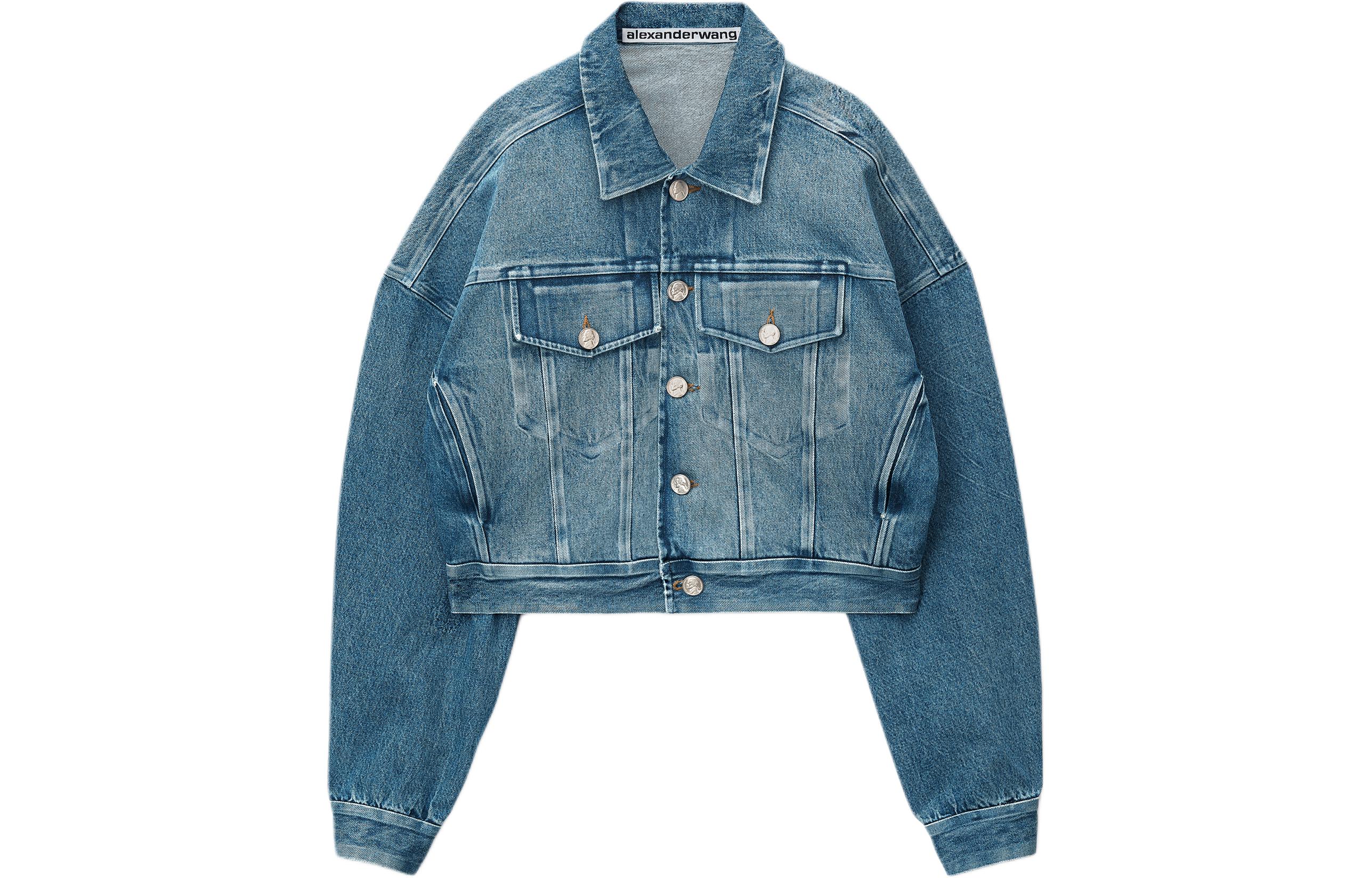 (Women) Alexander Wang SS24  Washed Denim Button-Up Jacket - Blue 1WC1242233-473