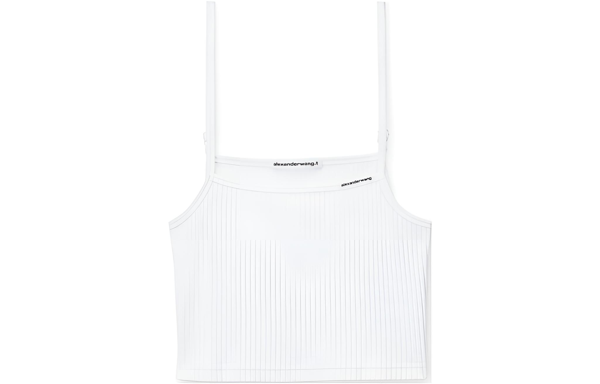 (Women) Alexander Wang SS24  White Ribbed Cropped Tank Top. 4CC1241448100