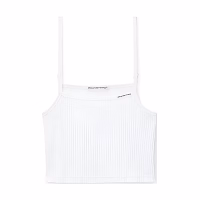 (Women) Alexander Wang SS24 White Ribbed Cropped Tank Top. 4CC1241448100