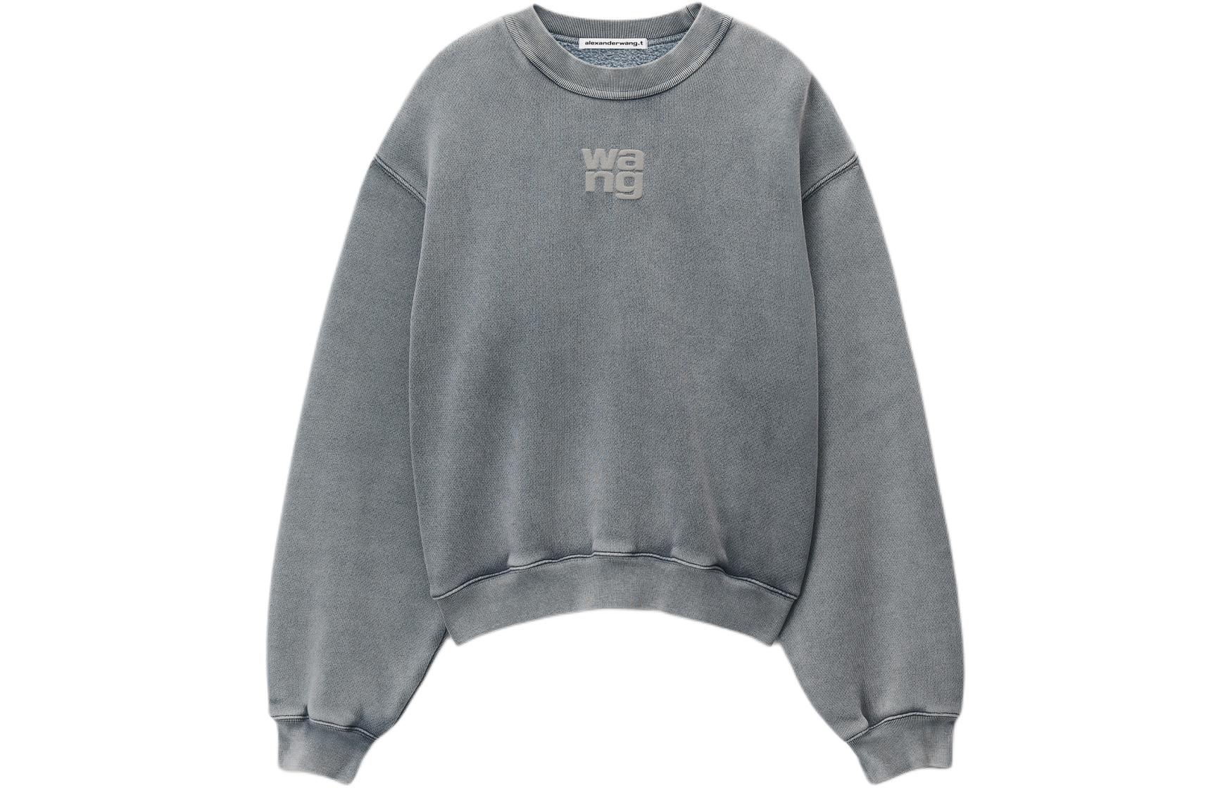 (Women) Alexander Wang SS24 Acid Wash Grey Logo Crewneck Pullover Women’s Sweatshirt. 4CC32213600-37A