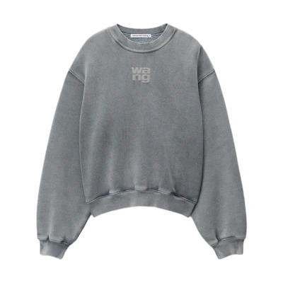 (Women) Alexander Wang SS24 Acid Wash Grey Logo Crewneck Pullover Women’s Sweatshirt. 4CC32213600-37A