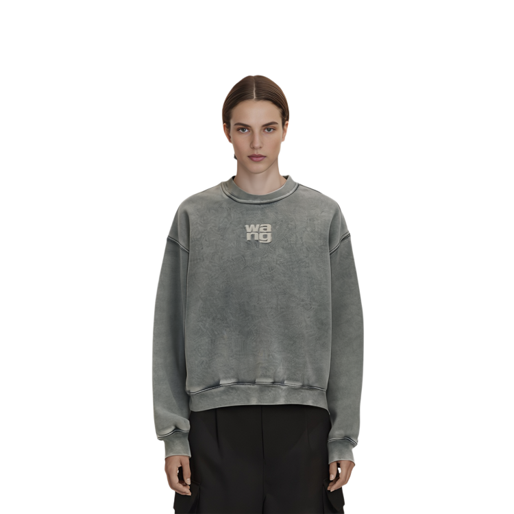 Sizing (W) Alexander Wang SS24 Sudadera Mujer Acid Wash Gris Logo Crewneck Pullover. 4CC32213600-37A