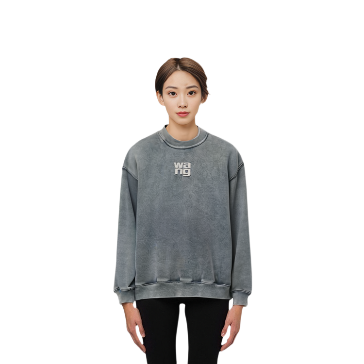 Cheap (W) Alexander Wang SS24 Sudadera Mujer Acid Wash Gris Logo Crewneck Pullover. 4CC32213600-37A