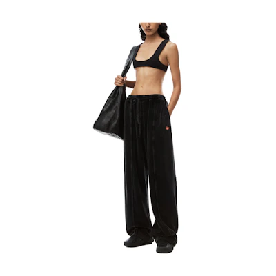 (Women) Alexander Wang SS24 Apple Logo High Waist Drawstring Knit Joggers Women Black 4CC12443550-95A