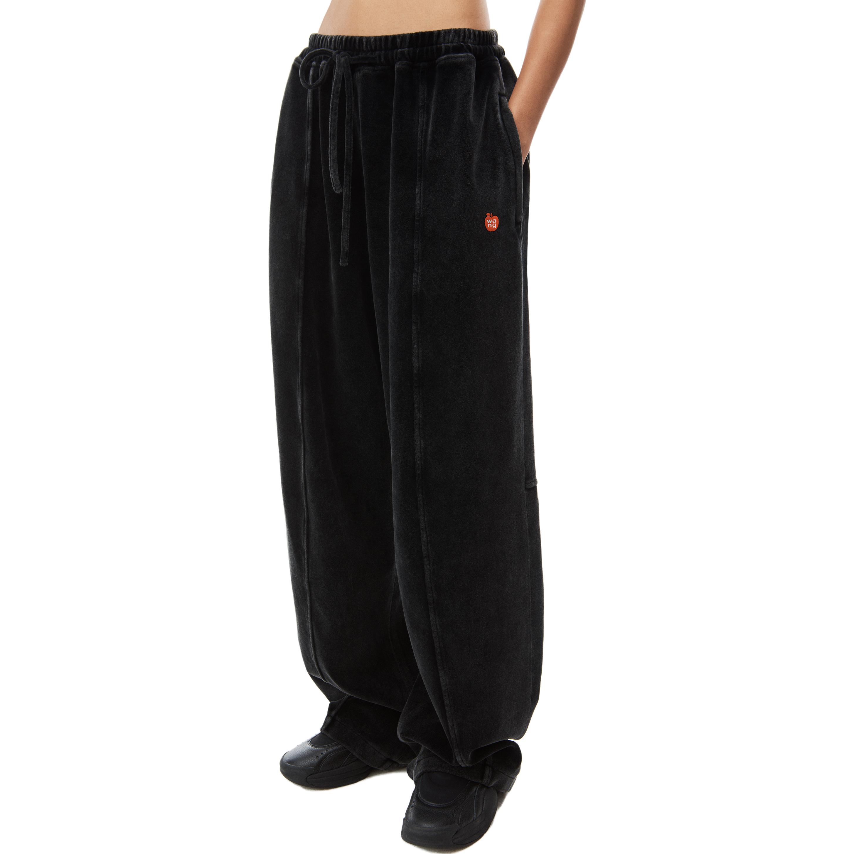 Shop (W) アレキサンダー・ワン SS24 アップルロゴ ハイウエスト ドローストリングニットジョガー ブラック レディース 4CC12443550-95A