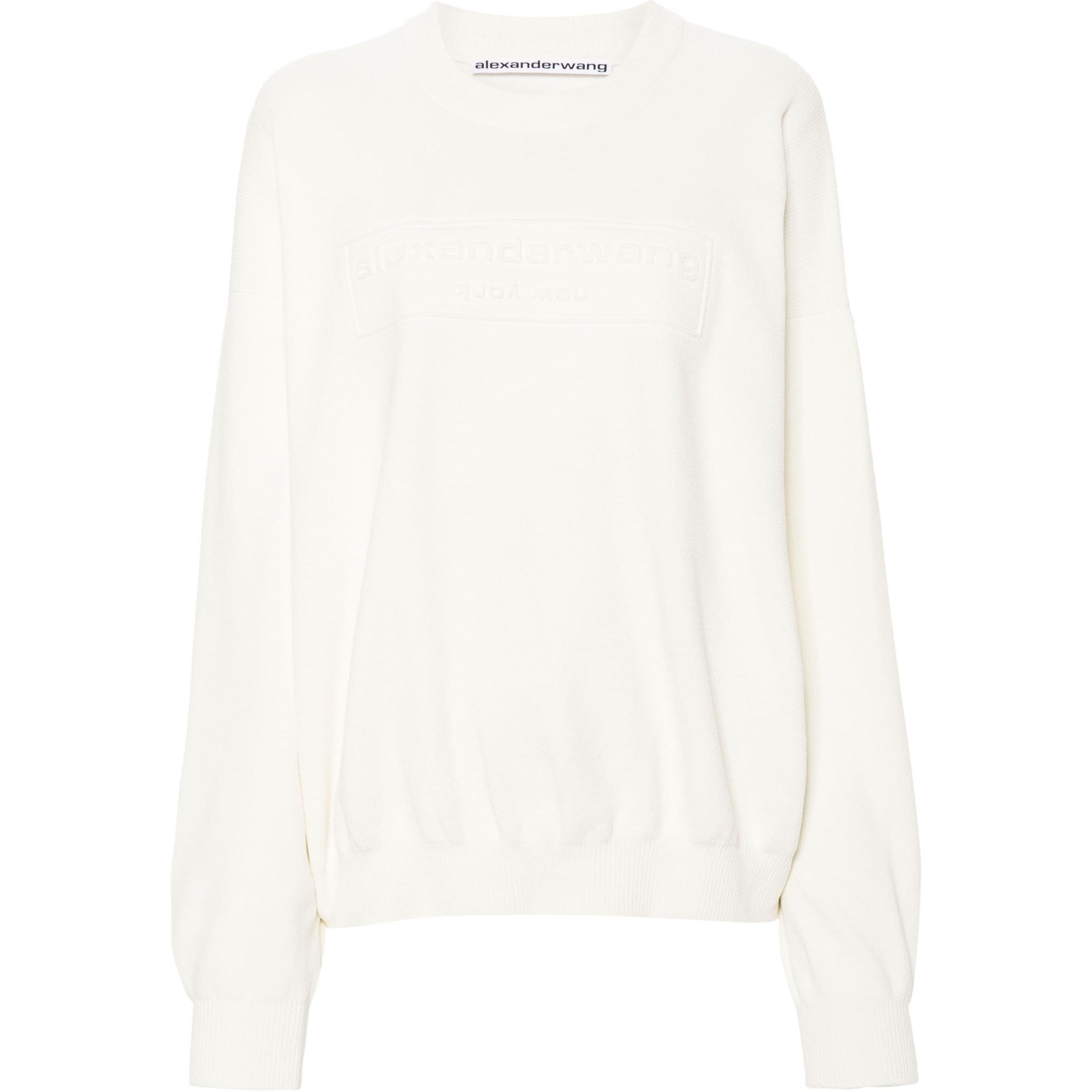(Women) Alexander Wang SS24 Chalk White Oversized Crewneck Long Sleeve Sweatshirt 1KC3231017-WHITE