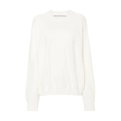 (Women) Alexander Wang SS24 Chalk White Oversized Crewneck Long Sleeve Sweatshirt 1KC3231017-WHITE