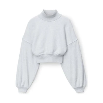 (Women) Alexander Wang SS24 Classic Terry High-Neck Cropped Long-Sleeve Sweatshirt Grey Women 4CC1241442-050