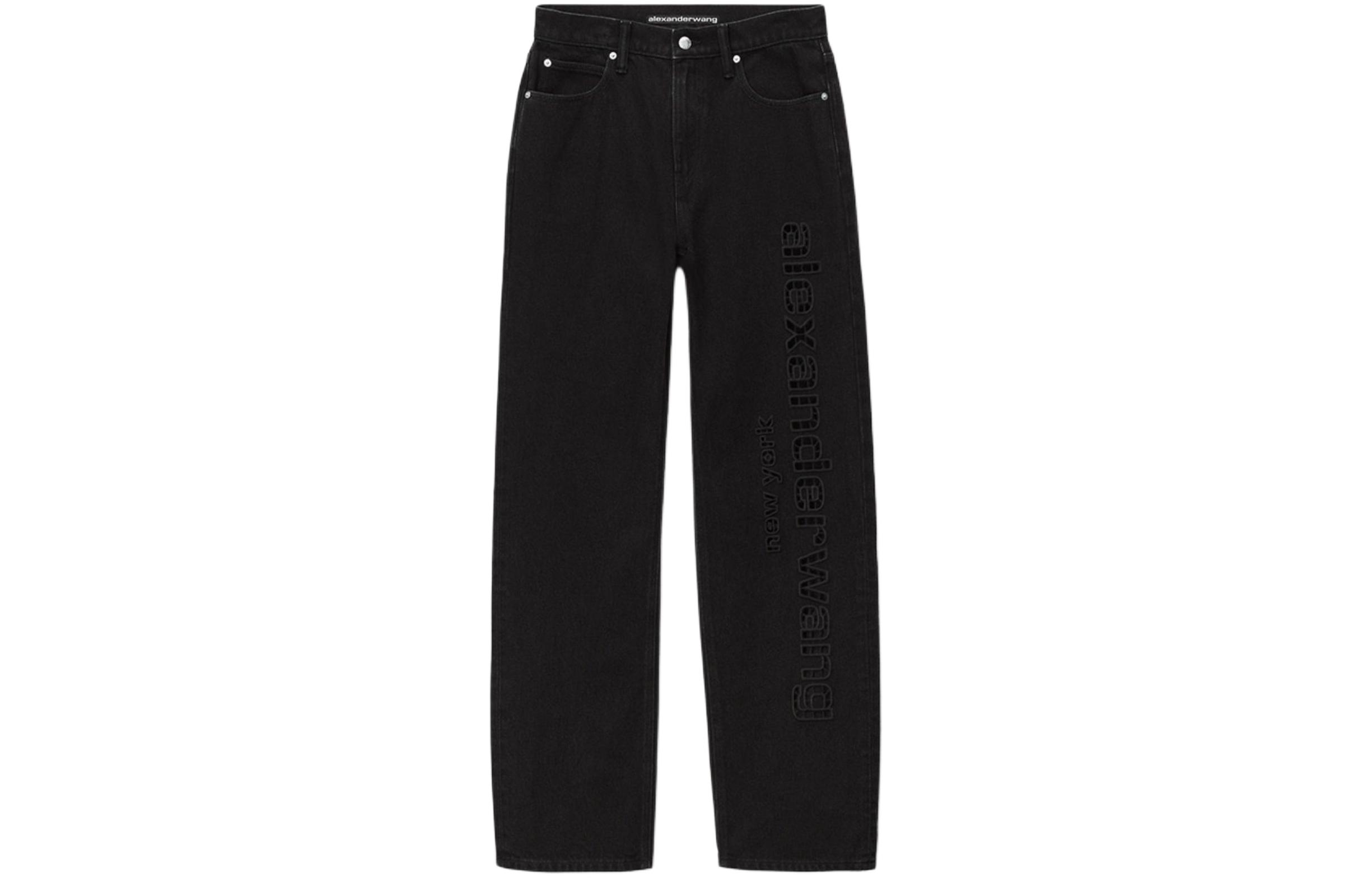 (Women) Alexander Wang SS24 High-Waisted Cutout Logo Straight Jeans Women Washed Black 4DC1244245-011