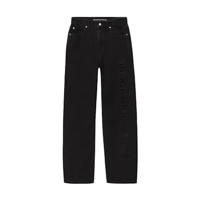 (Women) Alexander Wang SS24 High-Waisted Cutout Logo Straight Jeans Women Washed Black 4DC1244245-011