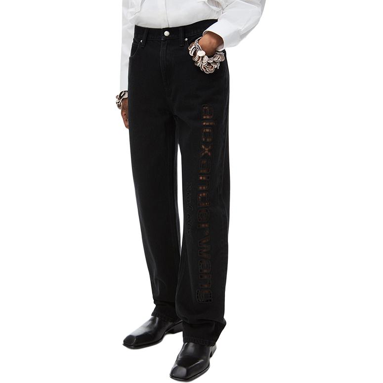 Shop (W) アレキサンダーワン SS24 ハイウエスト カットアウト ロゴ ストレートジーンズ ブラック 4DC1244245-011