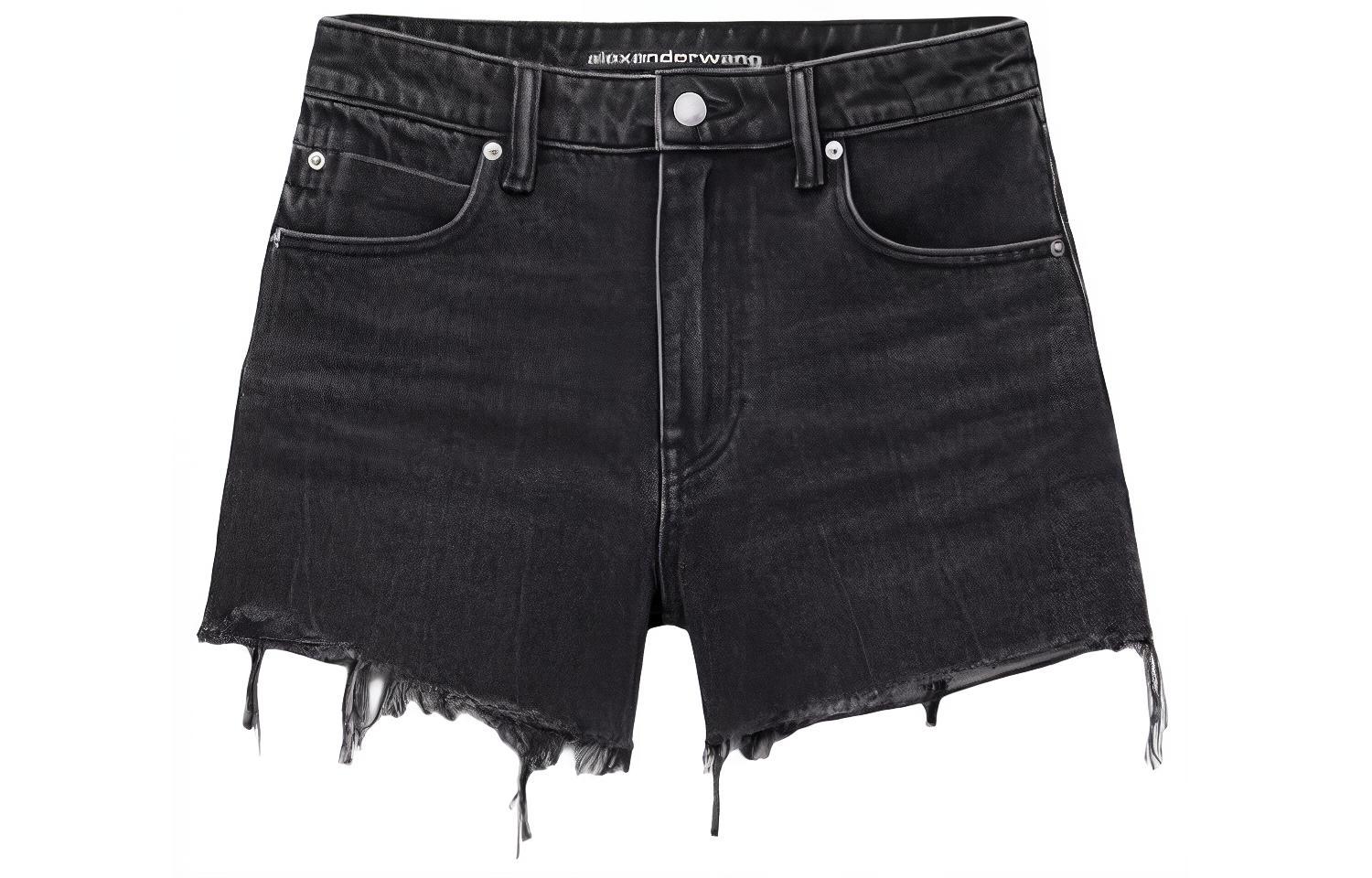 (Women) Alexander Wang SS24 High-Waisted Distressed Denim Shorts Grey 4DC2244301-031