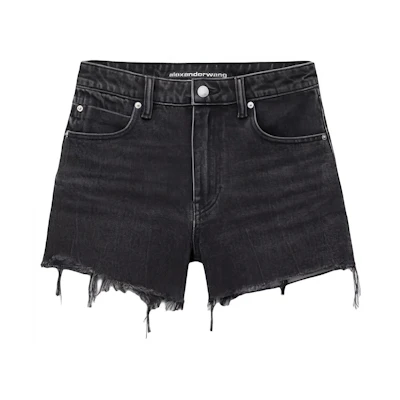 (Women) Alexander Wang SS24 High-Waisted Distressed Denim Shorts Grey 4DC2244301-031