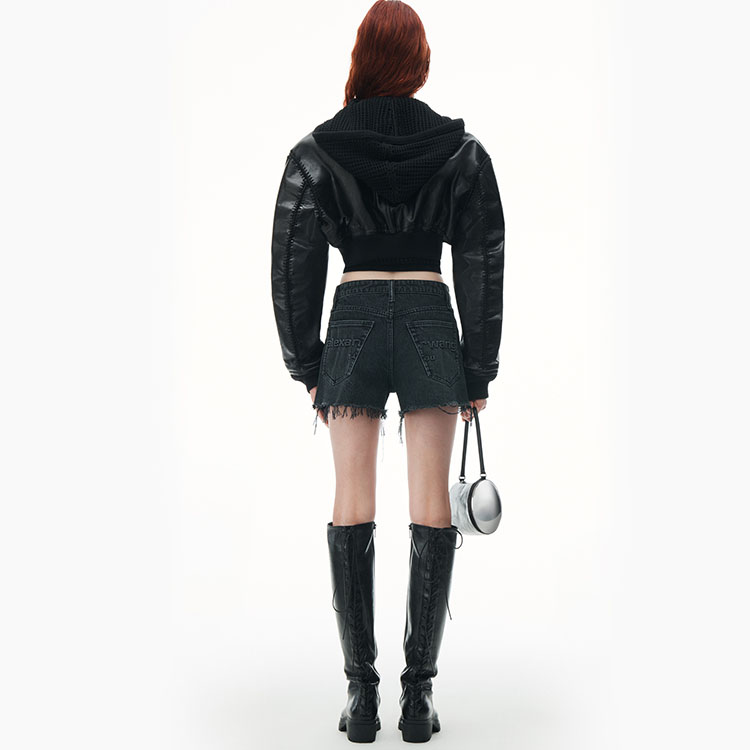 Shop (W) Alexander Wang SS24 Seluar Pendek Denim Kelabu High-Waisted Distressed 4DC2244301-031