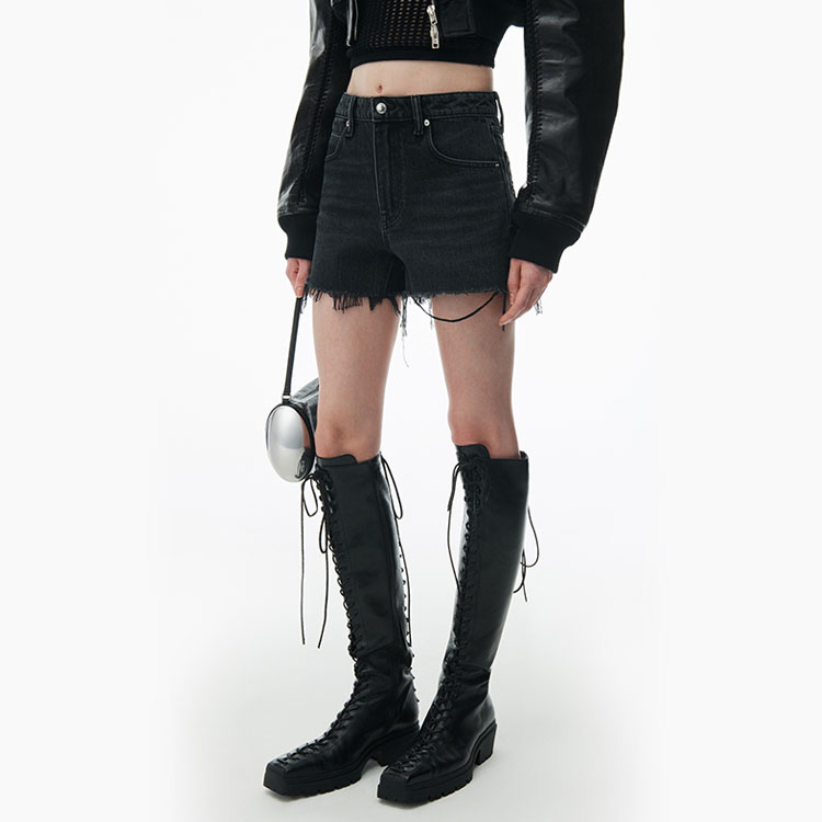 Purchase (W) Alexander Wang SS24 Seluar Pendek Denim Kelabu High-Waisted Distressed 4DC2244301-031