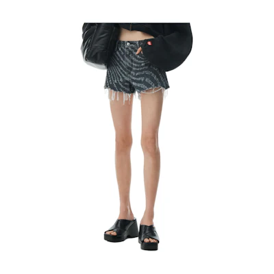 (Women) Alexander Wang SS24 High-Waisted Logo Wave Denim Shorts Women’s Grey 4DC2244345-057