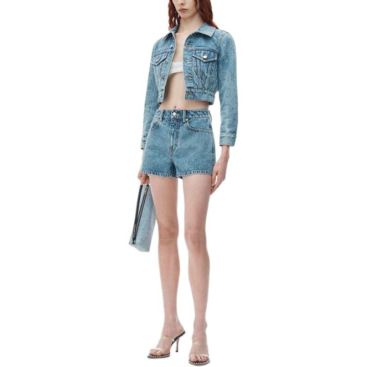 (Women) Alexander Wang SS24 High-Waisted Slim Fit Denim Shorts Women Retro Light Indigo 1WC2244306-486 圖 3