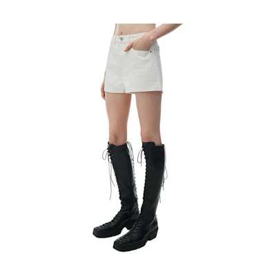 (Women) Alexander Wang SS24 Logo Cutout High-Waisted Denim Shorts Women Vintage White 4DC2244360-120