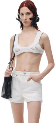 (W) Alexander Wang SS24 復古白高腰標誌鏤空設計牛仔短褲 女款 4DC2244360-120 Details for (W) Alexander Wang SS24 復古白高腰標誌鏤空設計牛仔短褲 女款 4DC2244360-120