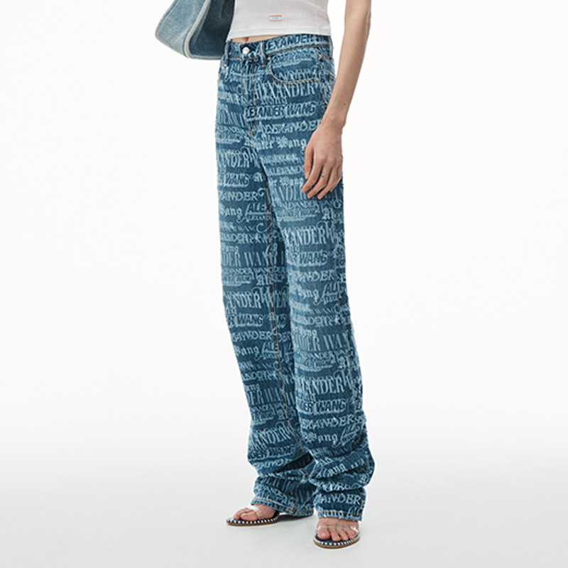 Lookbook (W) アレキサンダー・ワン SS24 ストレートデニム 新聞プリント インディゴブルー レディース 4DC2244280-473
