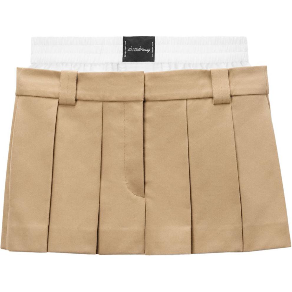 (Women) Alexander Wang SS24 Mid-Rise Layered Pleated Skort Beige -  Casual Shorts 1WC3244751-BEIGE