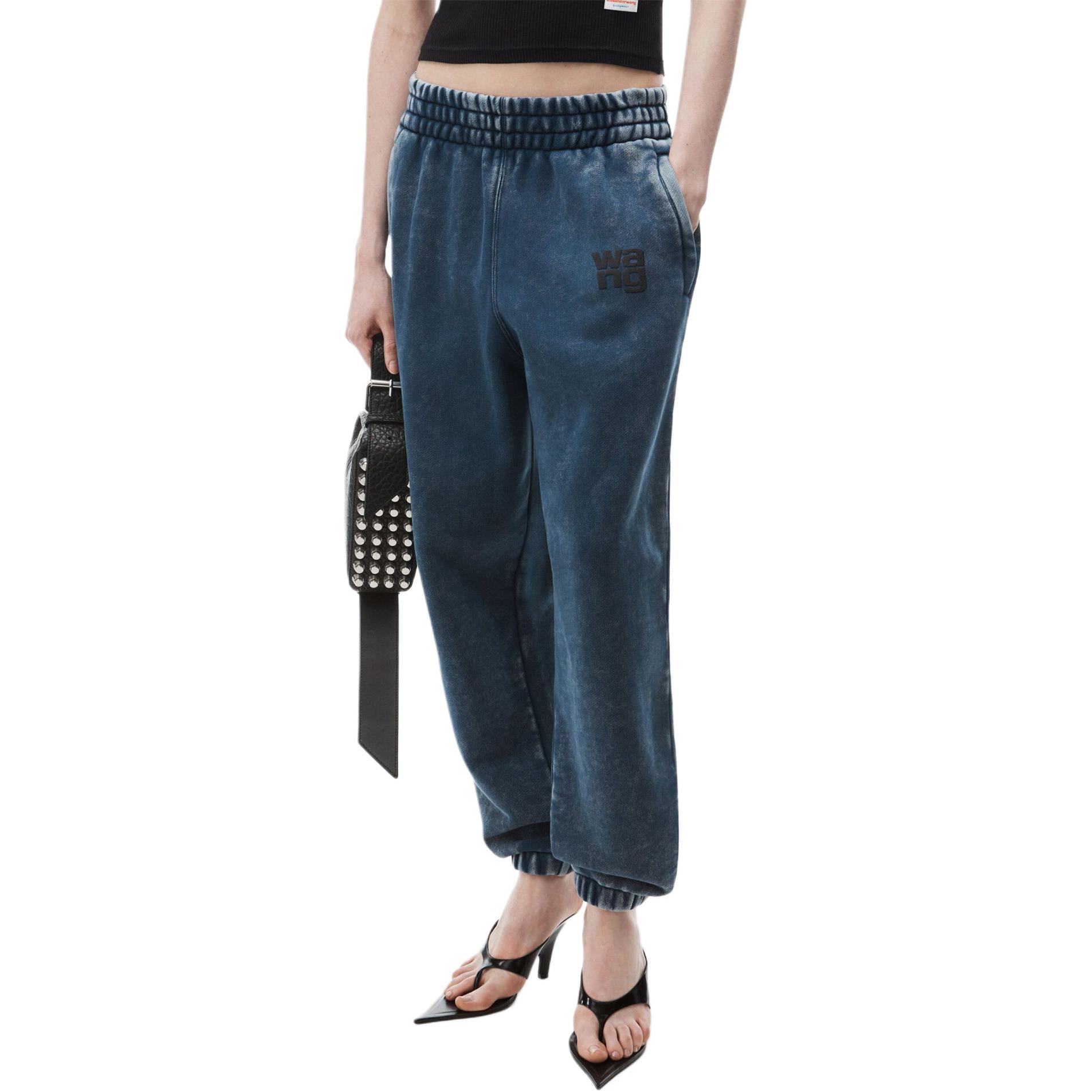 Purchase (Women) Alexander Wang SS24 Mid-Rise Logo Knit Sweatpants in Ice Blue 4CC3244403424A-BLUE