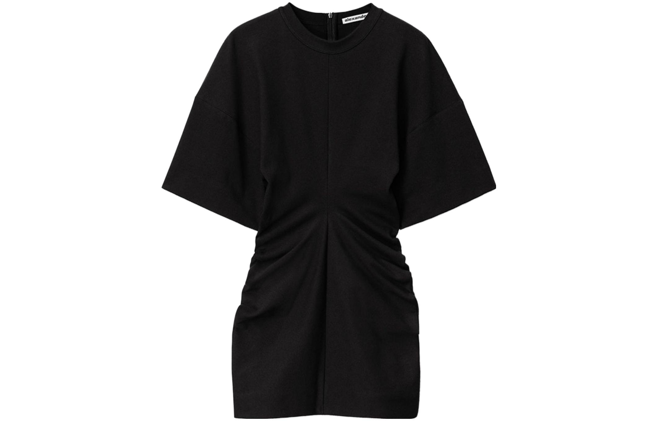 (Women) Alexander Wang SS24 Minimalist Black Cinched Waist Short Sleeve T-Shirt Dress Women 1CC1246631-BLACK