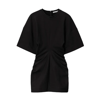 (Women) Alexander Wang SS24 Minimalist Black Cinched Waist Short Sleeve T-Shirt Dress Women 1CC1246631-BLACK