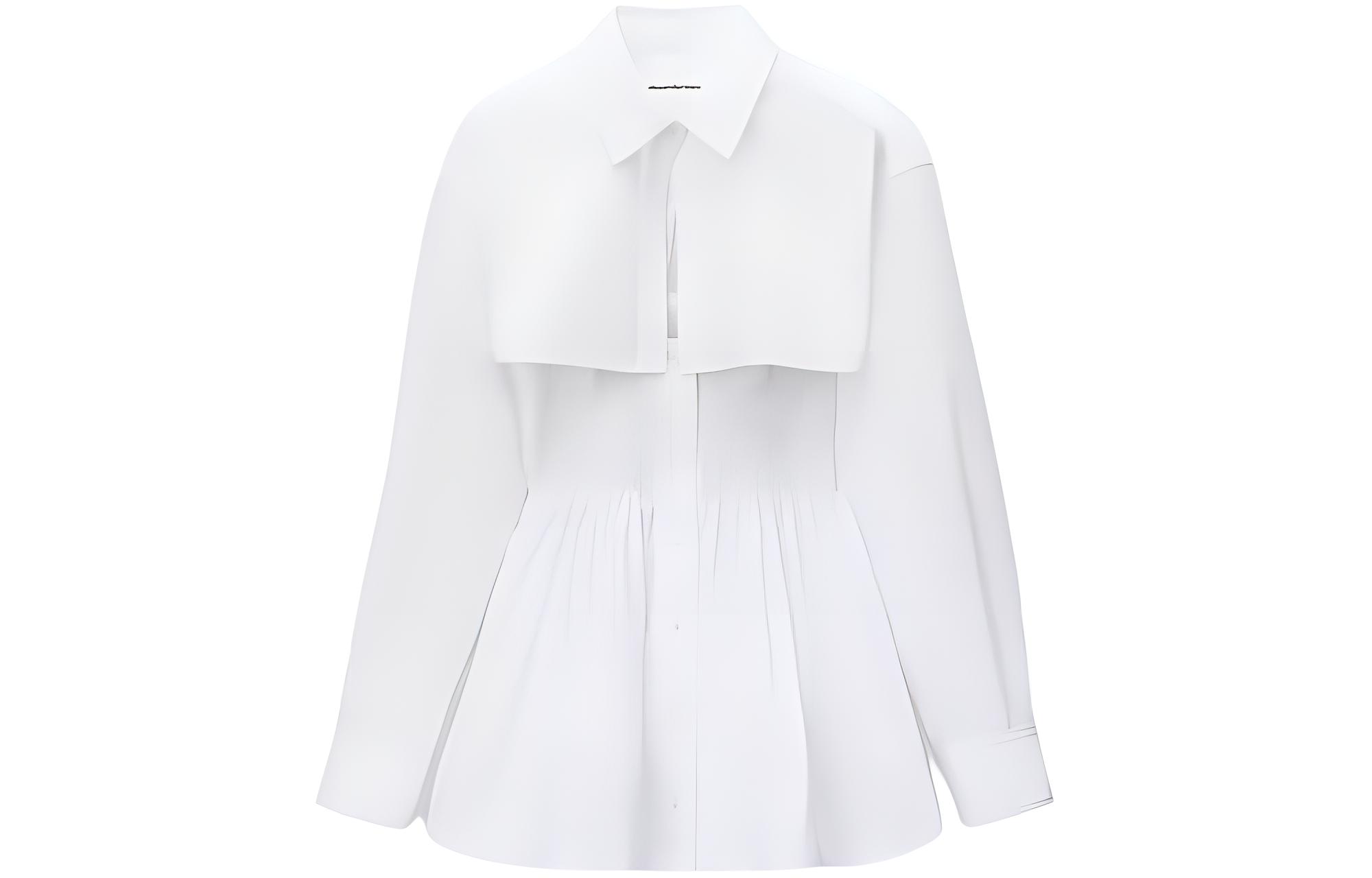 (Women) Alexander Wang SS24 Minimalist Ruched Mini Shirt Dress Long Sleeve Women White 4WC2246263-100