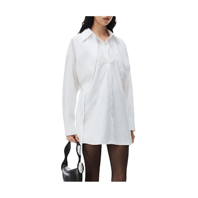 (Women) Alexander Wang SS24 Minimalist White Button-Down Long Sleeve Shirt Dress 4WC1246245-WHITE