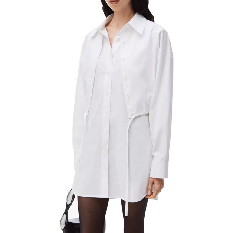 Lookbook (W) アレキサンダー・ワン SS24 ミニマリスト ホワイト ボタンダウン シャツドレス 長袖 4WC1246245-WHITE