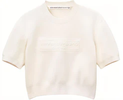 (Women) Alexander Wang SS24 Ribbed Casual Knit Pullover Short Sleeve Top Women Soft White 1KC3231037-104 (Women) Alexander Wang SS24 Ribbed Casual Knit Pullover Short Sleeve Top Women Soft White 1KC3231037-104