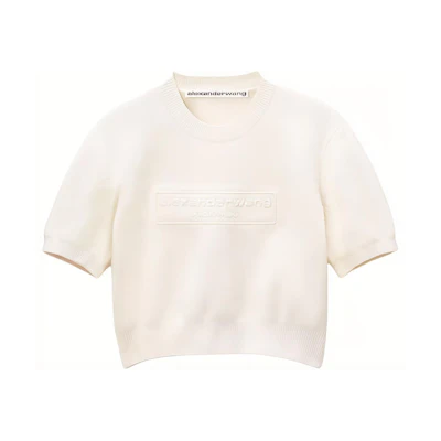 (Women) Alexander Wang SS24 Ribbed Casual Knit Pullover Short Sleeve Top Women Soft White 1KC3231037-104