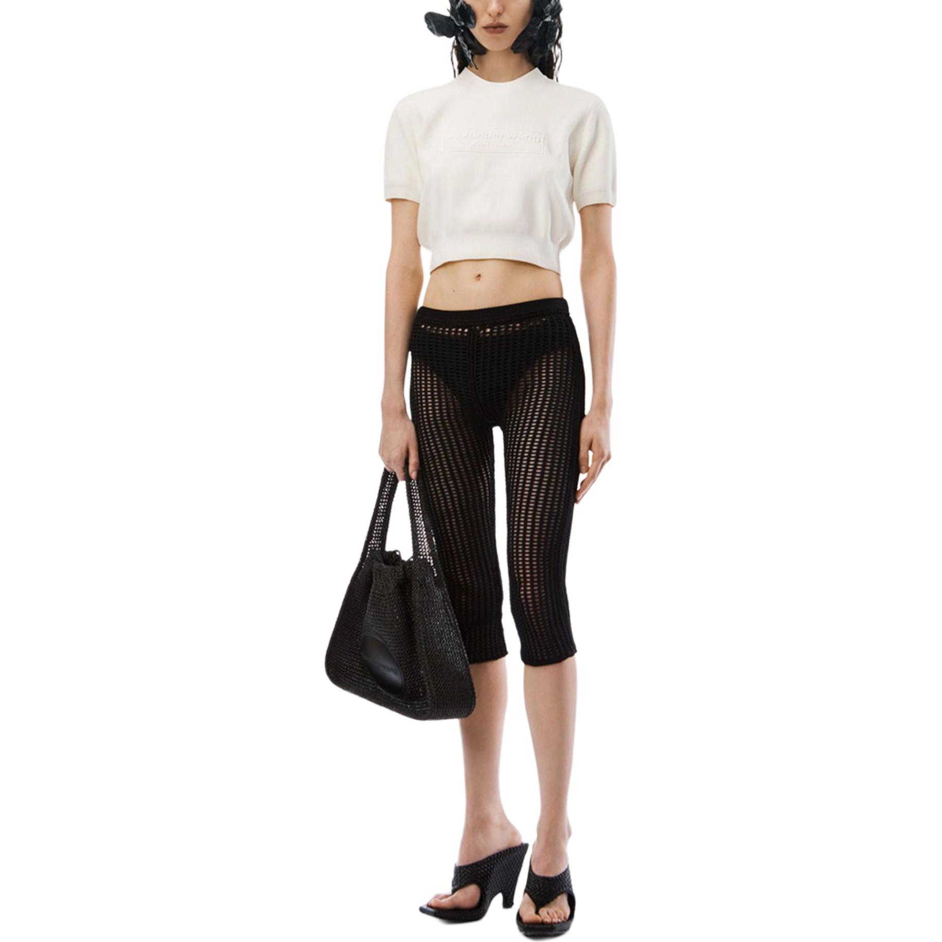 Lookbook (Women) Alexander Wang SS24 Ribbed Casual Knit Pullover Short Sleeve Top Women Soft White 1KC3231037-104