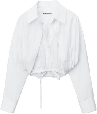 (Women) Alexander Wang SS24 White Asymmetrical Collar Layered Cropped Long Sleeve Shirt Women 4WC1241446-100 Order (Women) Alexander Wang SS24 White Asymmetrical Collar Layered Cropped Long Sleeve Shirt Women 4WC1241446-100