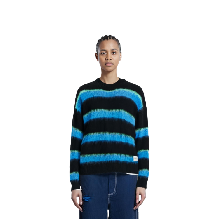 Sizing (W) Alexander Wang Sweater Oversized Crew Neck Garis Wanita Biru. 1KC4231036-004