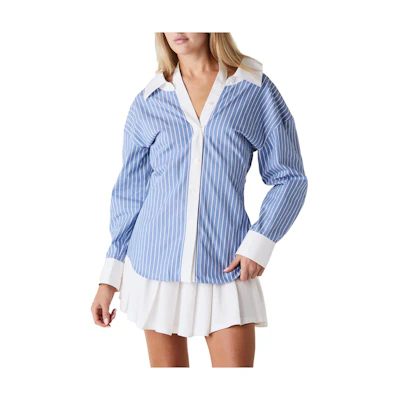 (Women) Alexander Wang Striped Oversized Long Sleeve Shirt Women’s Blue 4WC3231406-428