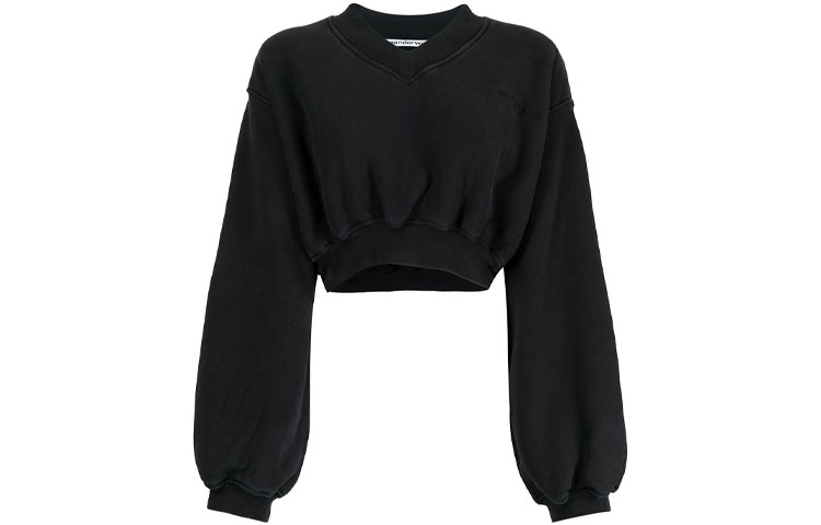 (Women) Alexander Wang V-Neck Embroidered Logo Cropped Sweatshirt Black 1CC4211507-001